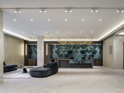 Reception area with seating Reception area with seating