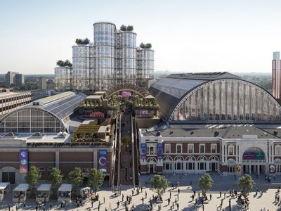 New development behind existing iconic exhibition halls New development behind existing iconic exhibition halls