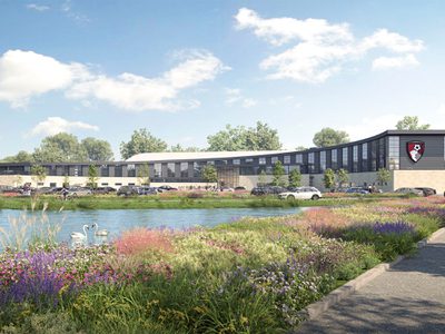 AFC Bournemouth new training facility with lake and flowerbeds AFC Bournemouth new training facility with lake and flowerbeds