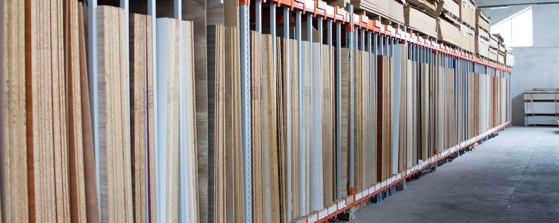 Panels of MDF in a rack